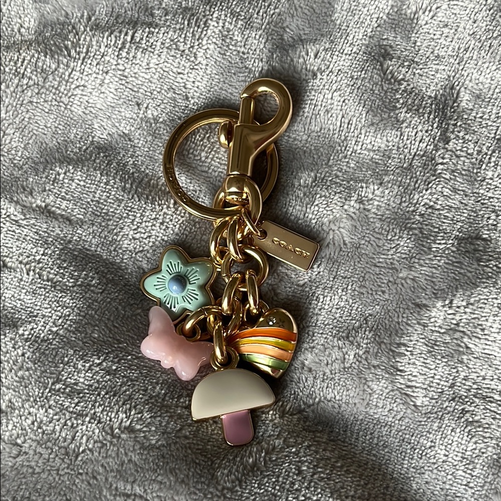Coach Gold Keychain with Colorful Charms